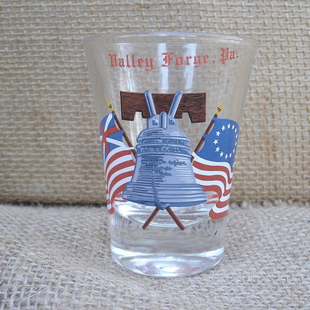 Vintage Valley Forge PA Liberty Bell & Flags Shot Glass